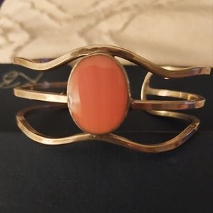 Silver and coral cuff bracelet